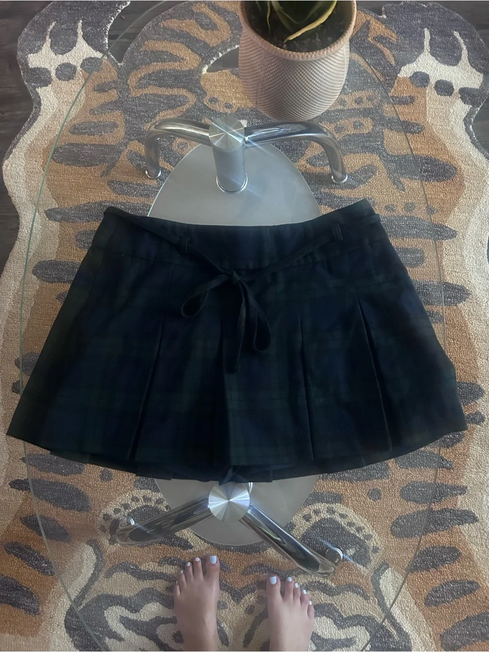 Hollister Black and Dark Green Plaid Pleated Mini Skirt